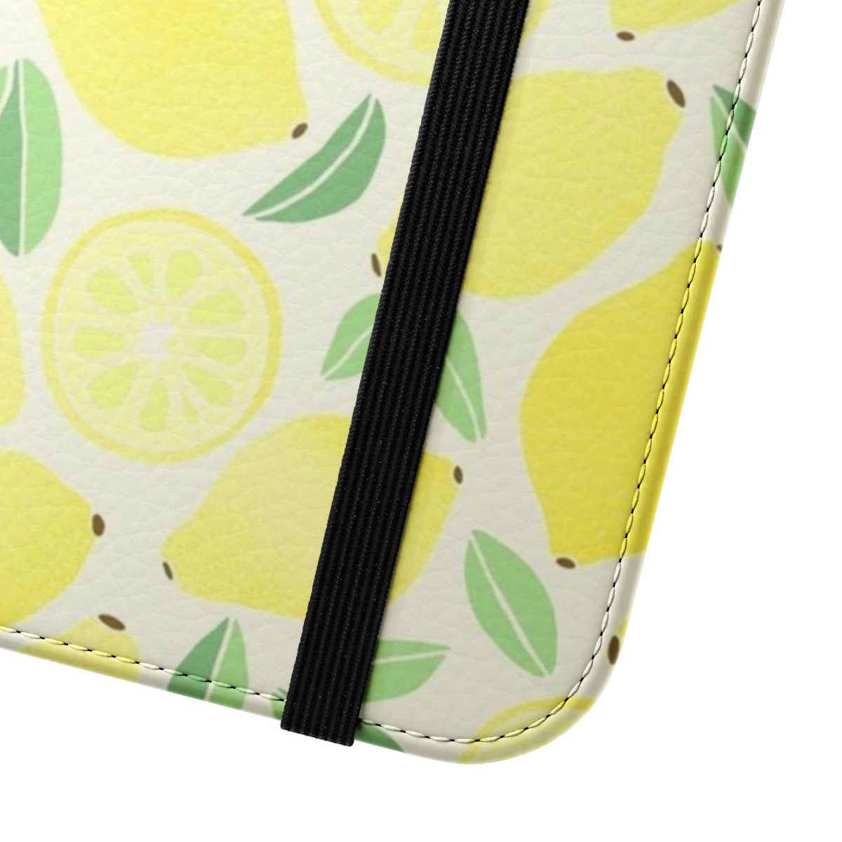 Vibrant summer lemon pattern phone case with green leaves and a cute, girly design. - Close Up