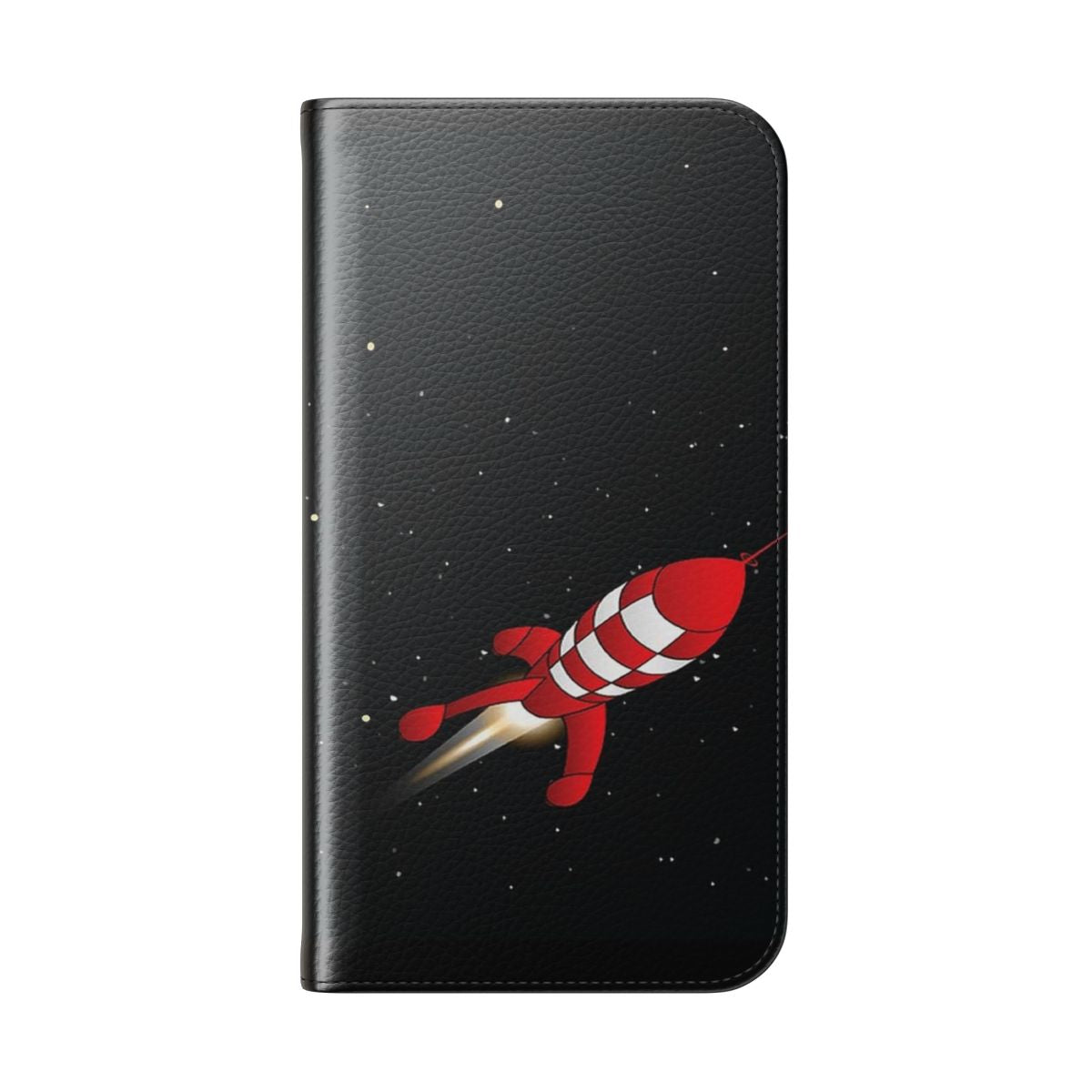 Rocket-themed flip cover phone case with Tintin rocket design - Folded Back