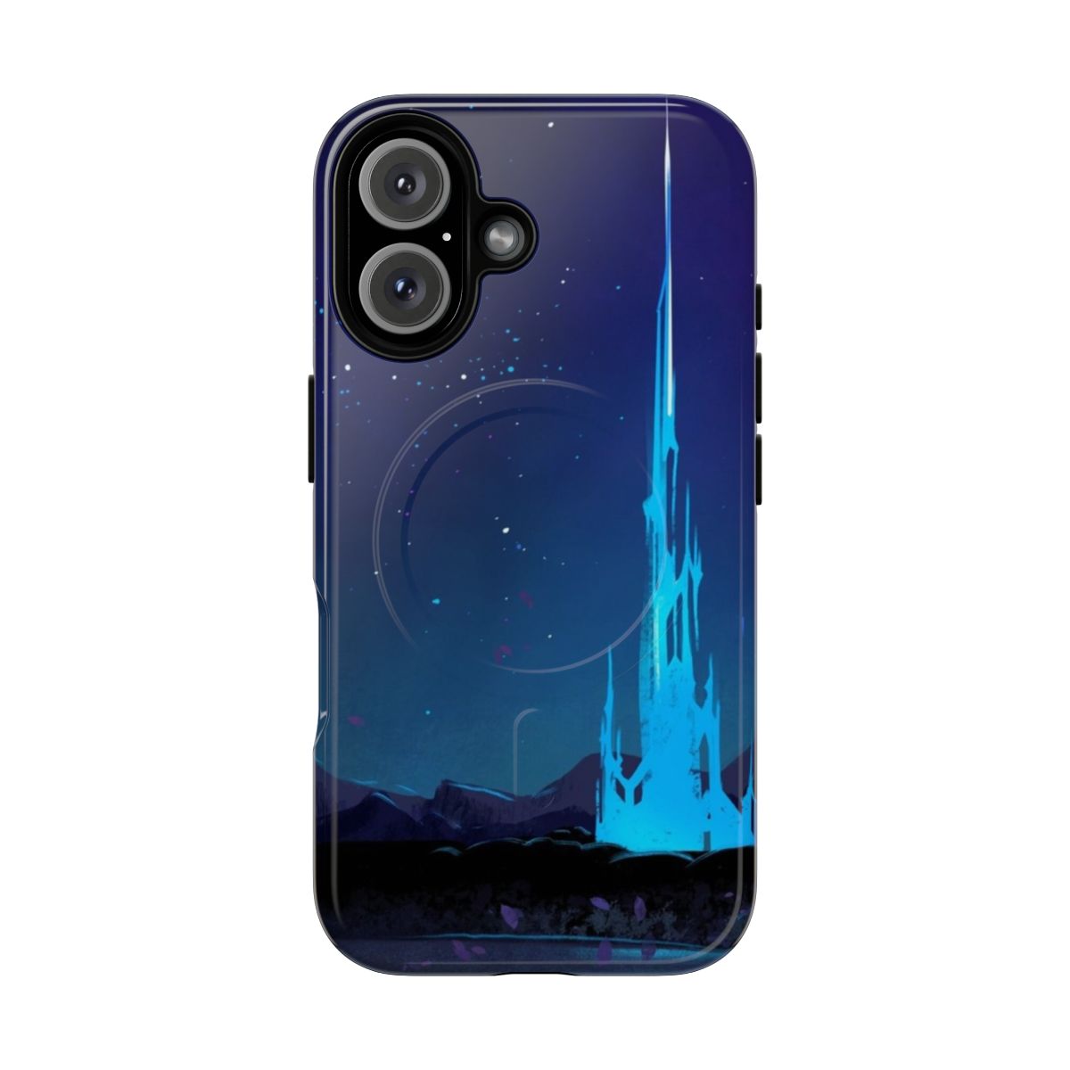 Lakeland night landscape with stars, tower, and crystals on a magnetic tough phone case