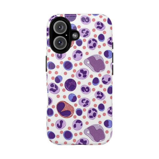 A phone case featuring a pattern of large white blood cells, perfect for medical laboratory science professionals.