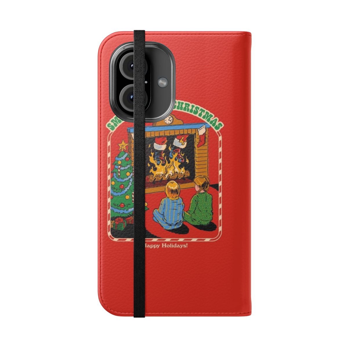 Vintage-style flip phone case with Christmas-themed graphic - Folded Front