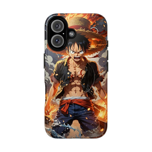 Magnetic phone case featuring Luffy, the main character from the popular anime series One Piece