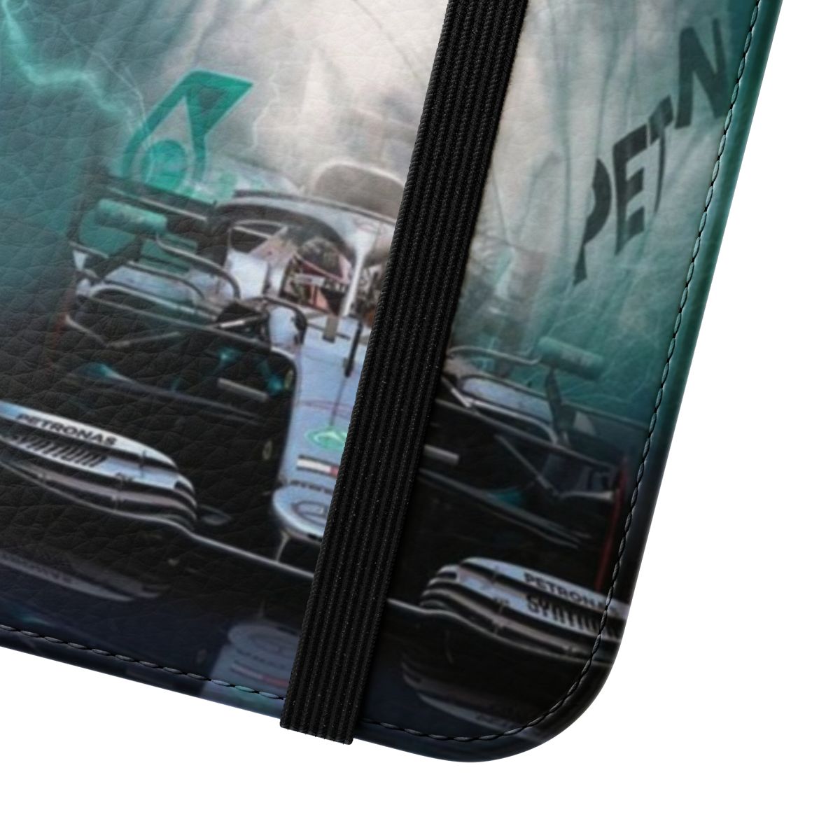 Stylish phone case featuring a Formula 1 racing design inspired by champion driver Lewis Hamilton - Close Up