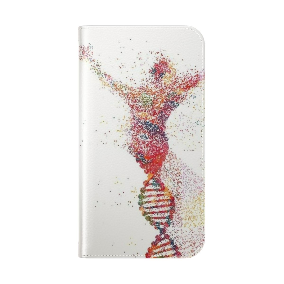 Artistic flip cover phone case featuring a watercolor design of the human brain, lungs, and other anatomical elements. - Folded Back