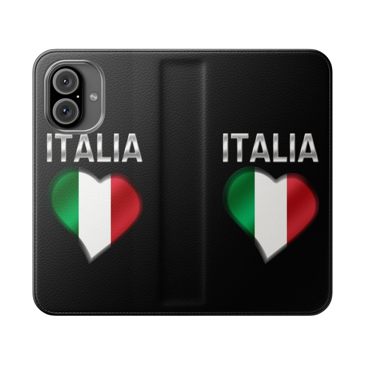 Metallic flip phone case with Italian flag and heart design