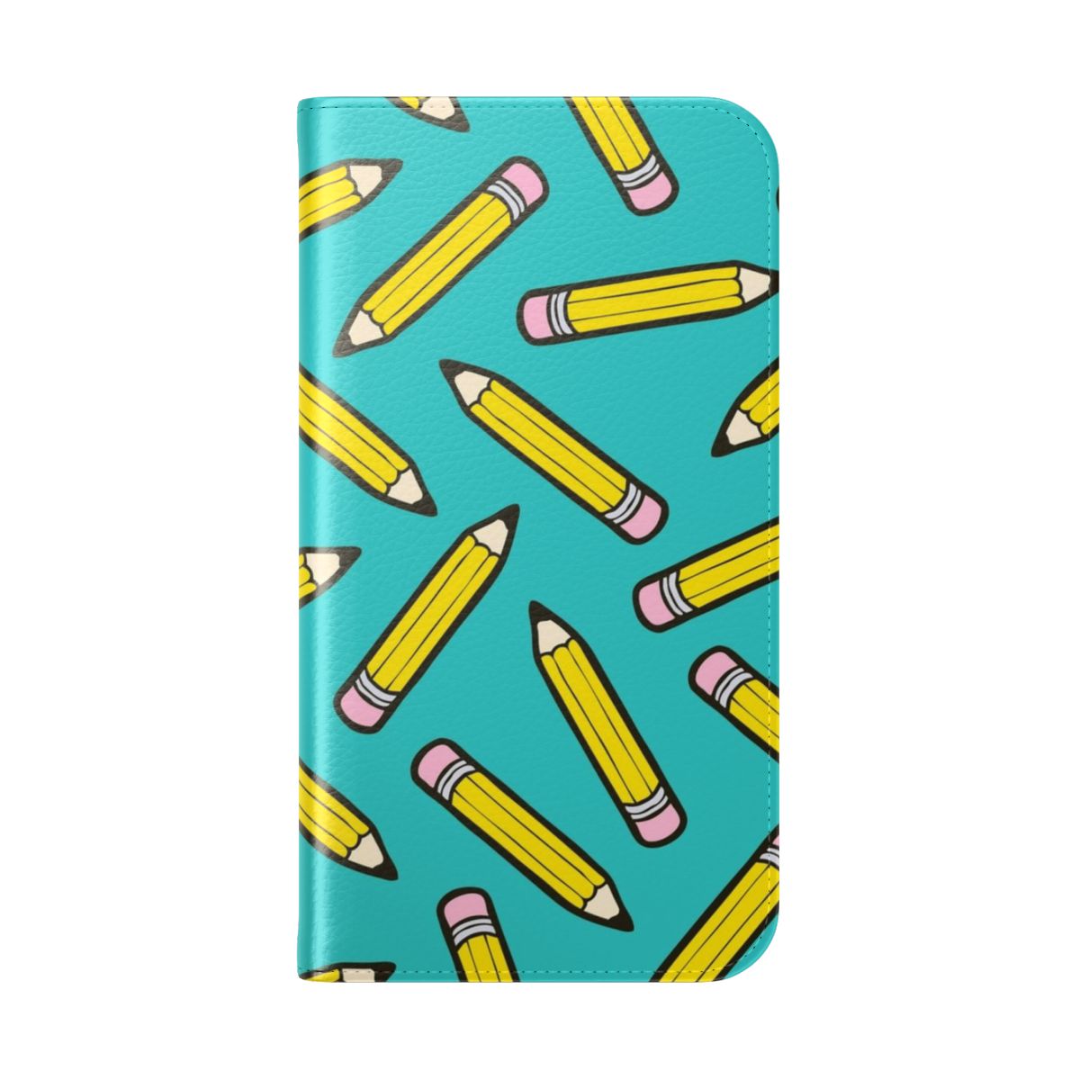 A vibrant, hand-drawn blue pattern phone case with a flip cover design. - Folded Back