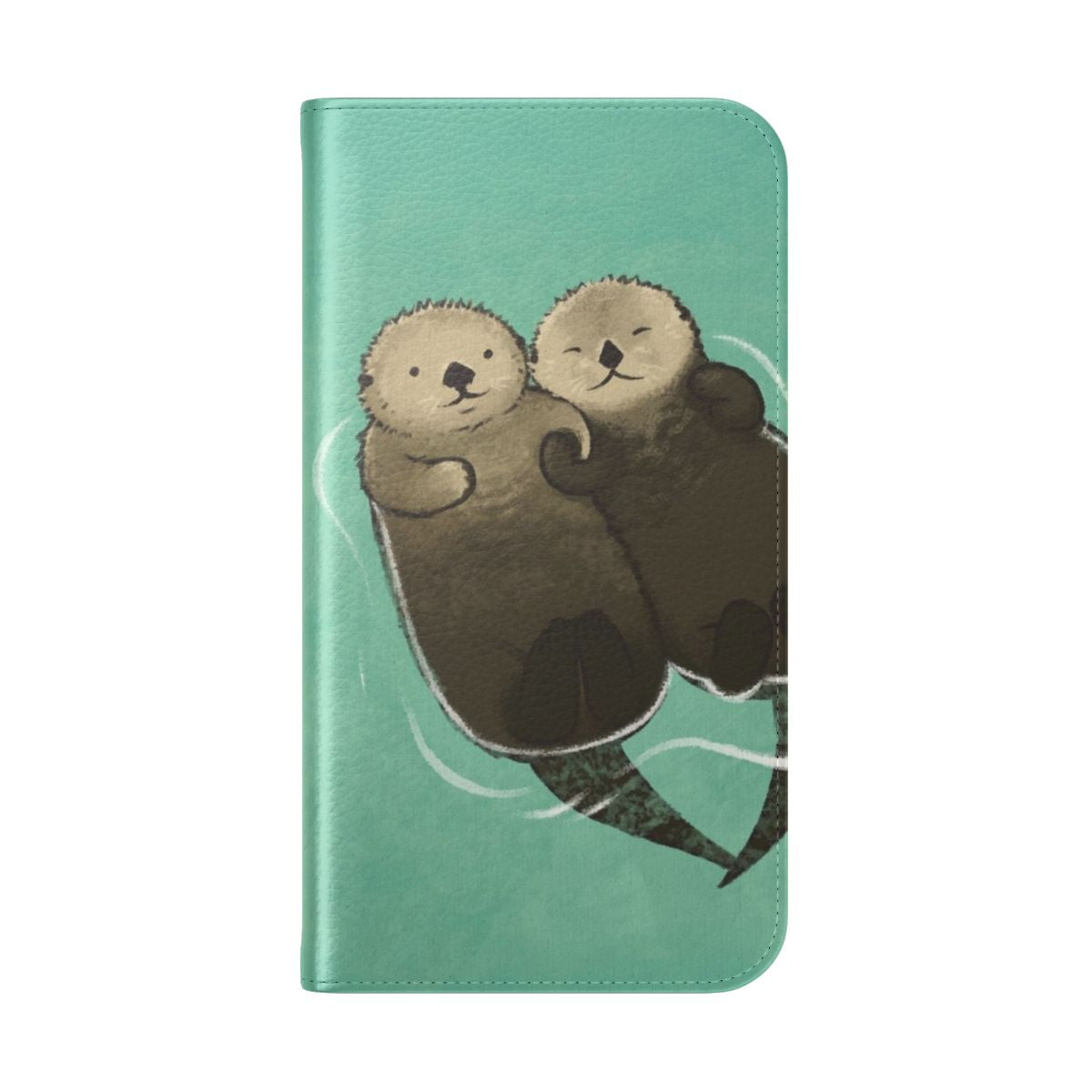 Otters Holding Hands Flip Phone Case - Cute Animal Nature Photography - Folded Back