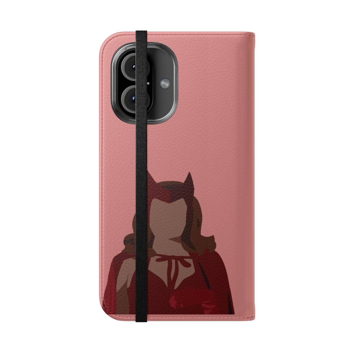 Retro-style phone case featuring the Scarlet Witch character, Elizabeth Olsen - Folded Front