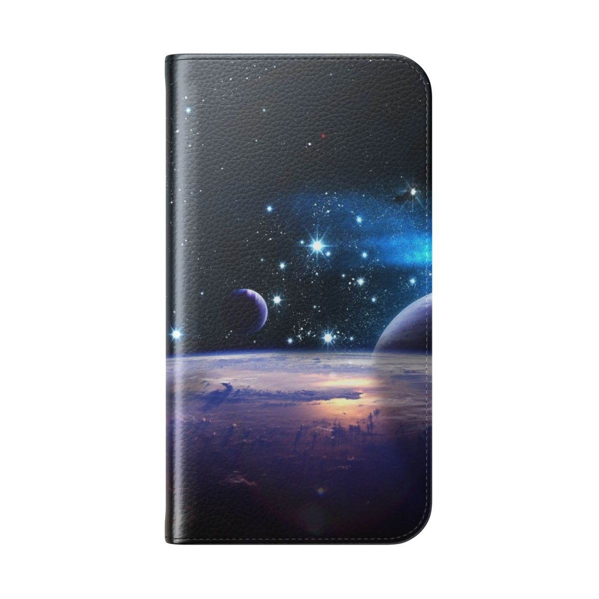 Flip phone case with illustrations of planets in the solar system - Folded Back