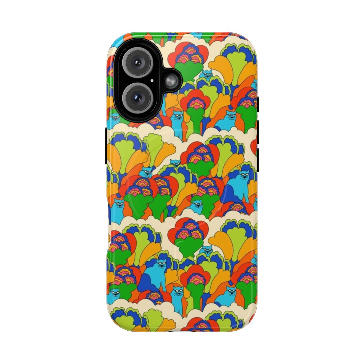 Psychedelic blue cats phone case with a groovy, retro 60s inspired design