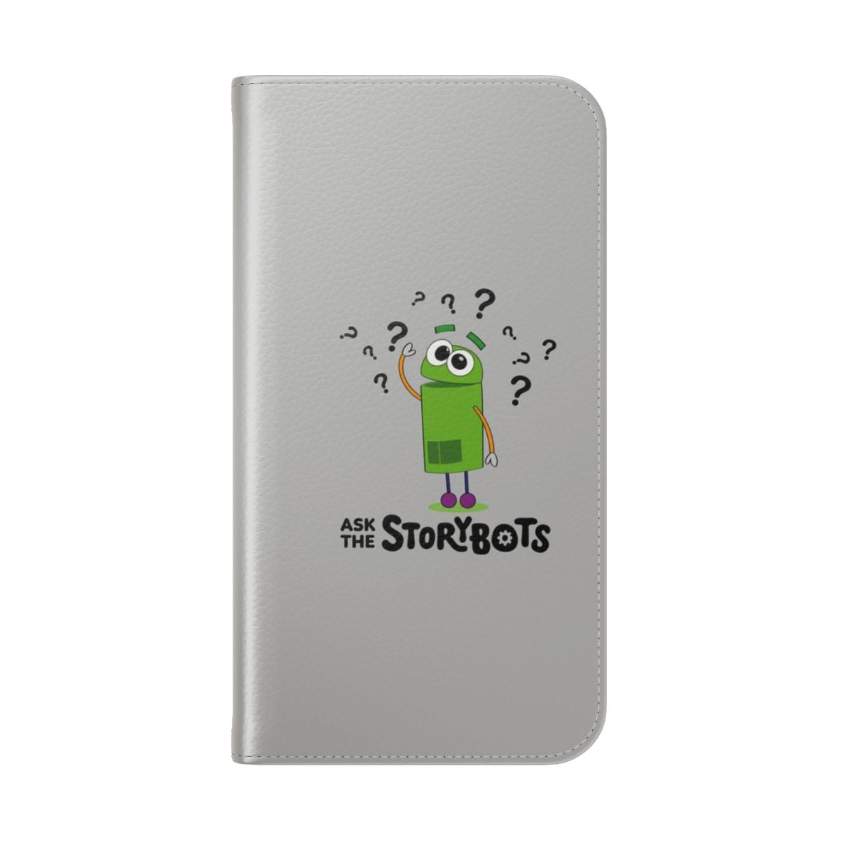 Flip cover phone case with a quirky cartoon character design inspired by the Netflix series StoryBots - Folded Back