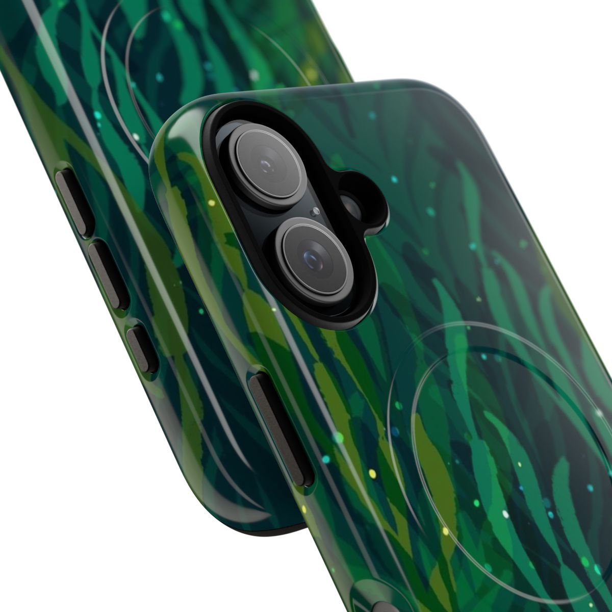 Magnetic phone case with a tranquil underwater emerald forest design - Detail