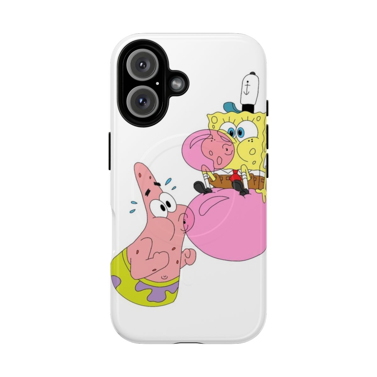 Spongebob and Patrick themed phone case with bubble graphics