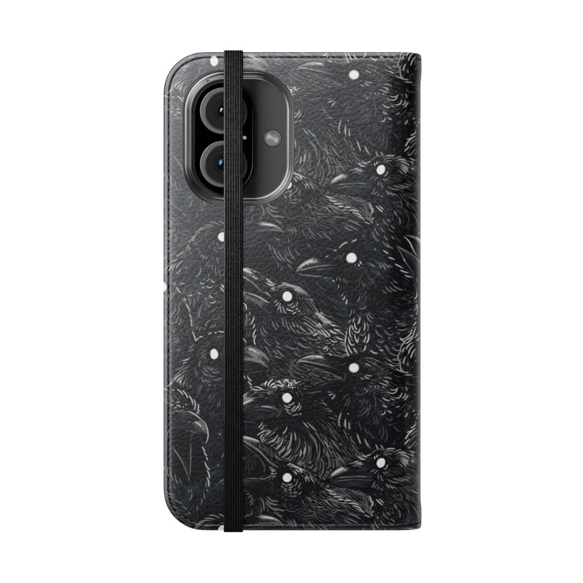 Raven pattern phone case with a dark, mystical design - Folded Front