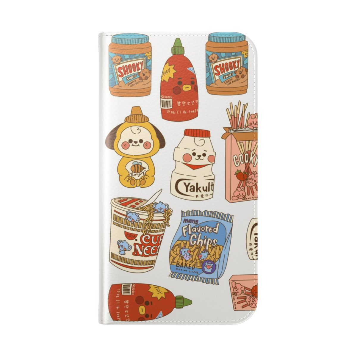 Bangtan-inspired flip phone case with aesthetic food art design - Folded Back