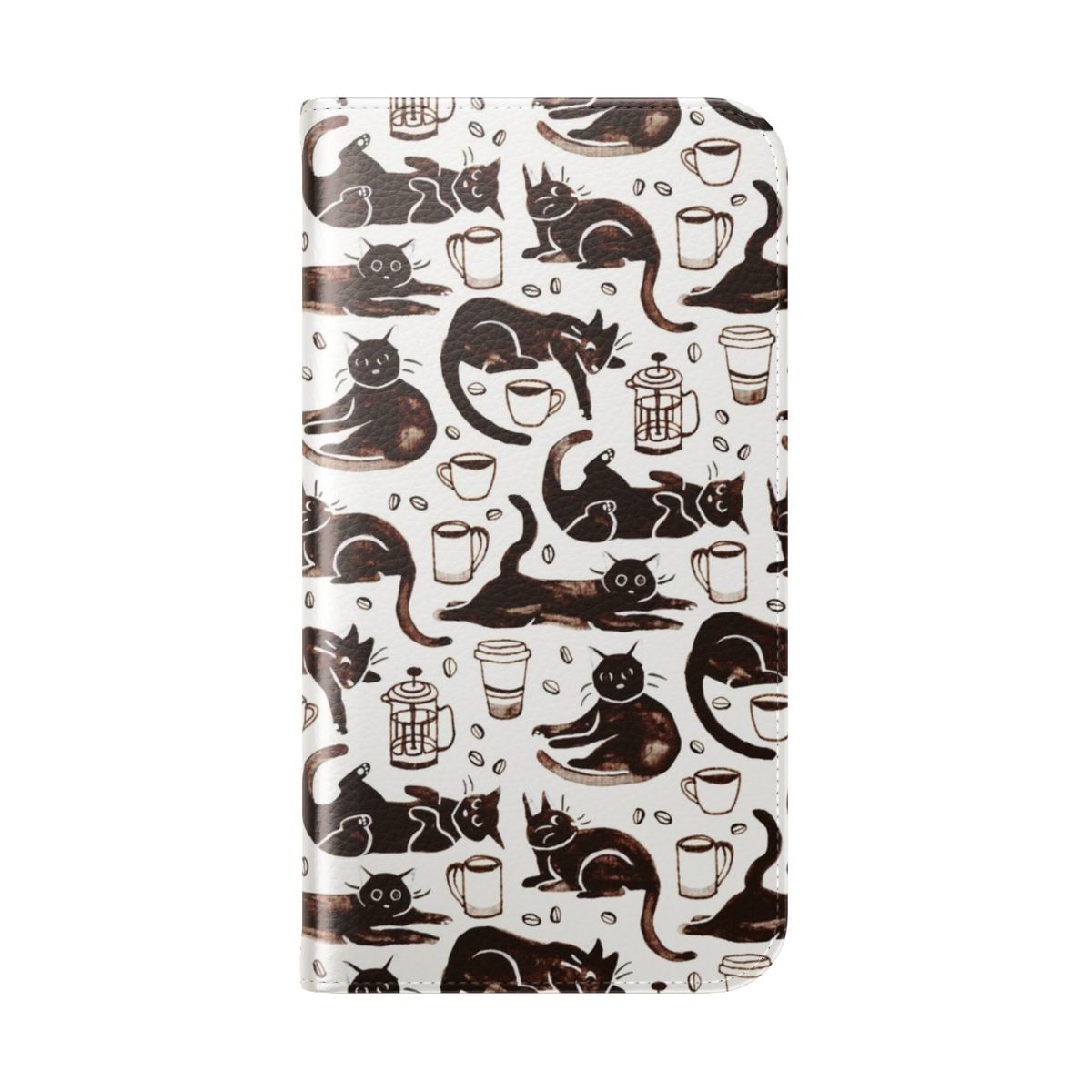 Gouache black cat painting on a phone case with a repeating pattern design - Folded Back