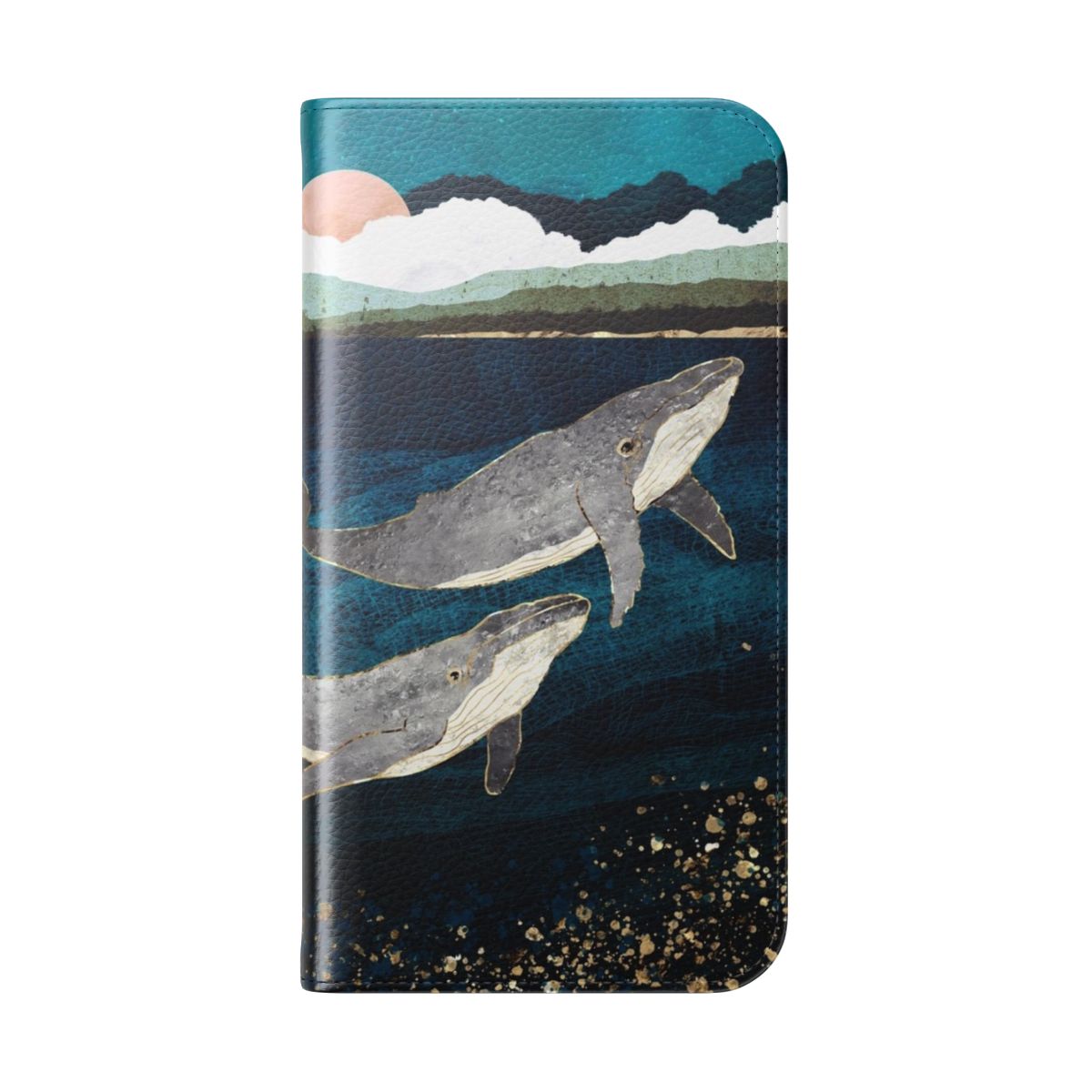 Whale-themed flip cover phone case with a contemporary, abstract design - Folded Back