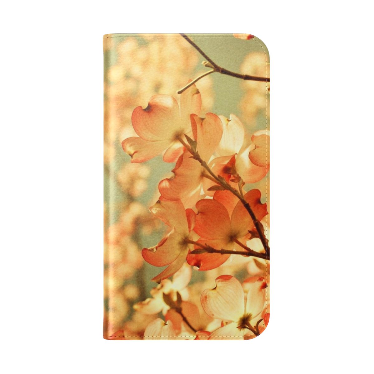 Vintage style flip cover phone case featuring pink spring flowers, a dreamy botanical design. - Folded Back