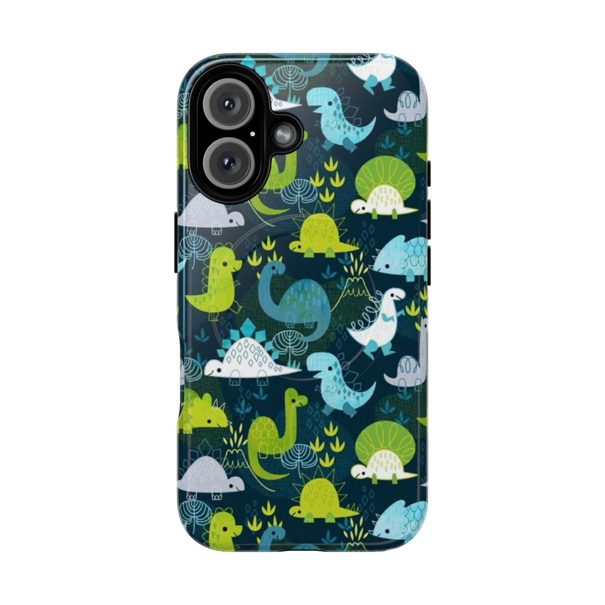 Tough phone case featuring a vibrant dinosaur pattern design