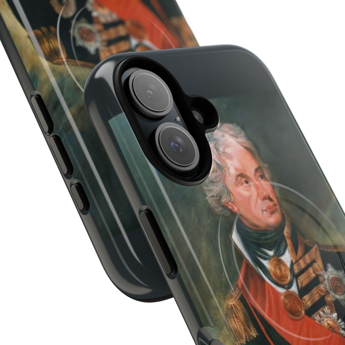 Nautical-themed phone case with an image of HMS Victory and Lord Nelson - Detail