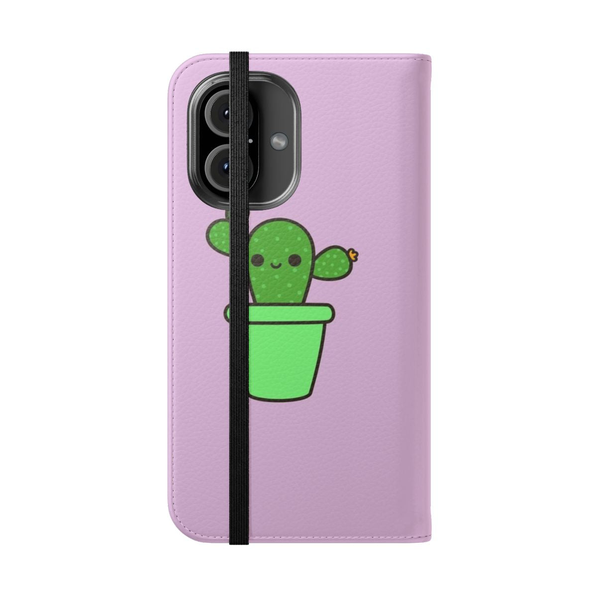 Cute and happy cactus plant in green pot on phone case - Folded Front