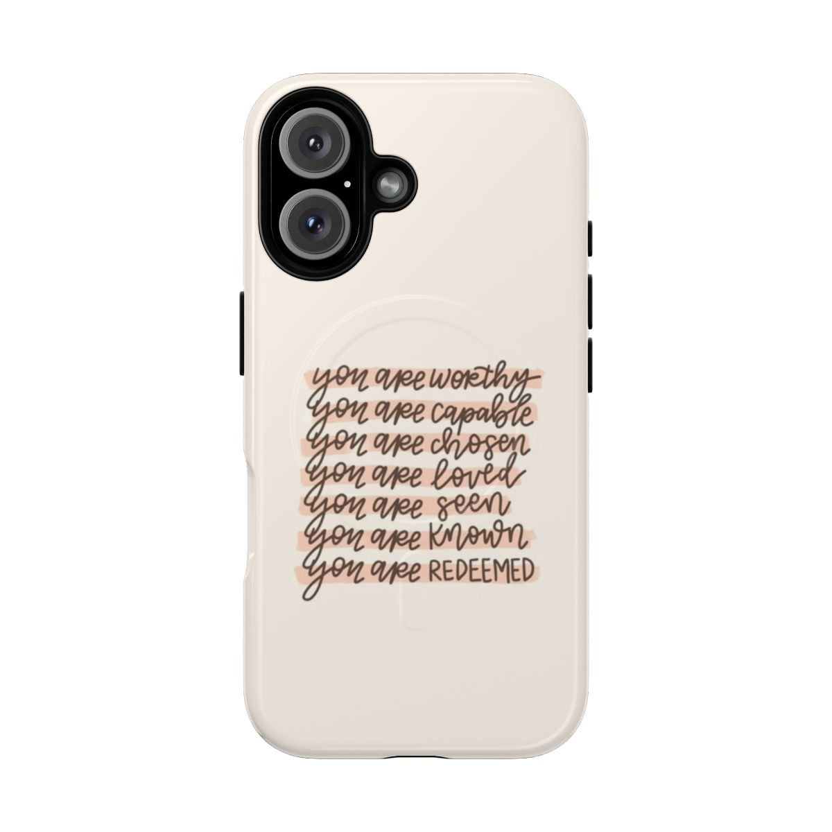 Inspirational magnetic tough phone case with empowering Christian and motivational design