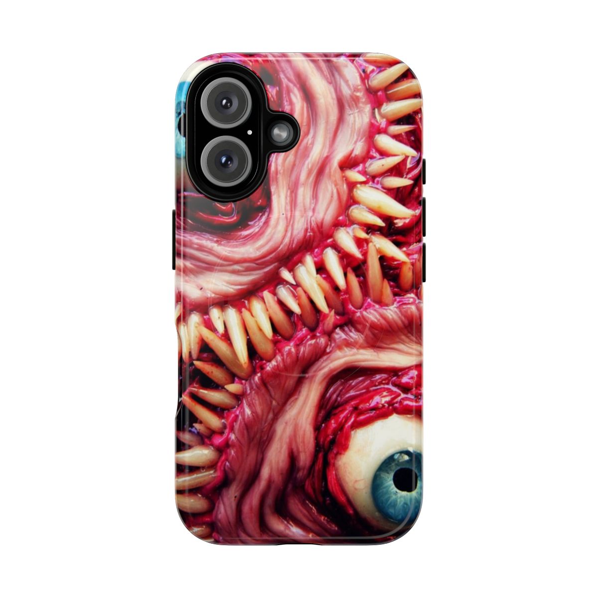 Magnetic tough phone case featuring a detailed, creepy monster design with teeth, eyes, and fleshlike textures.