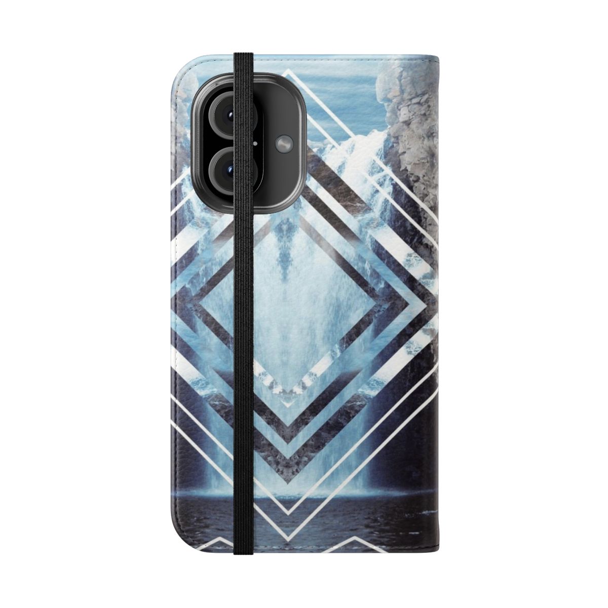 Flip cover phone case featuring a waterfall graphic design - Folded Front