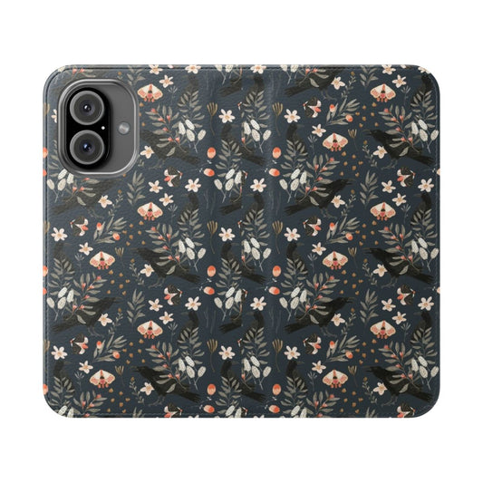 Black phone case with a floral and butterfly design