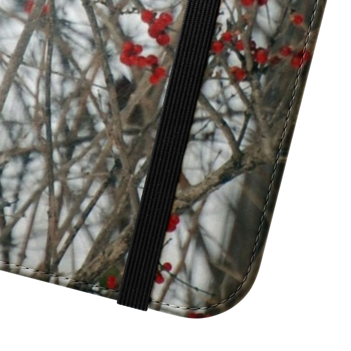 A vibrant red cardinal bird perched on a tree branch, featured on a durable phone case cover. - Close Up