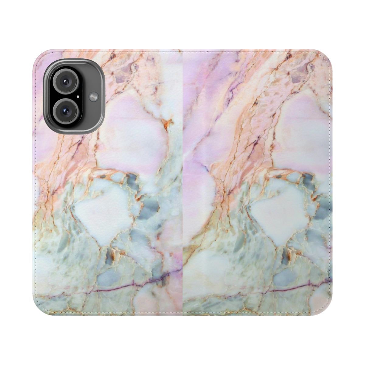 Pink marble texture phone case with flip cover design