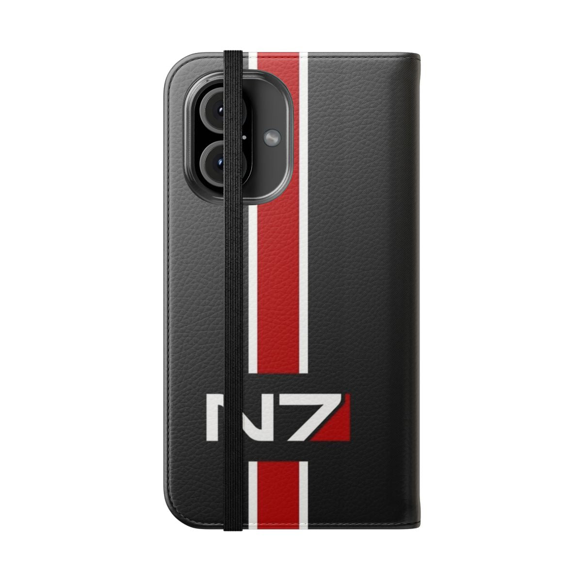 Mass Effect N7 emblem themed flip cover phone case with a sleek, futuristic design. - Folded Front