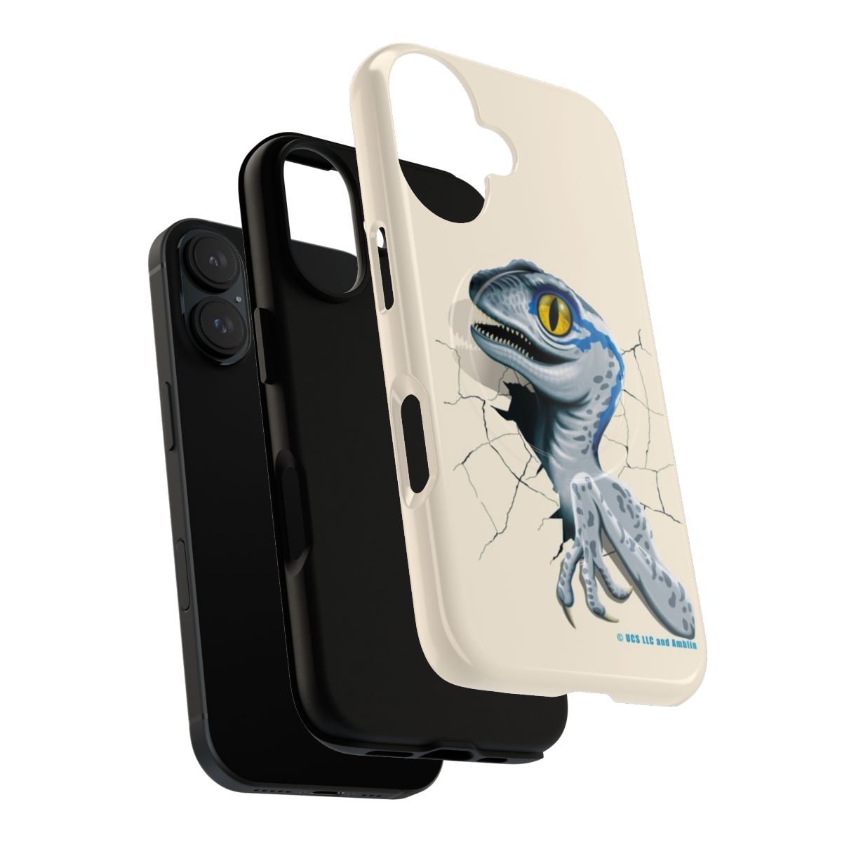 Jurassic World-inspired phone case with a baby blue velociraptor design - Layers