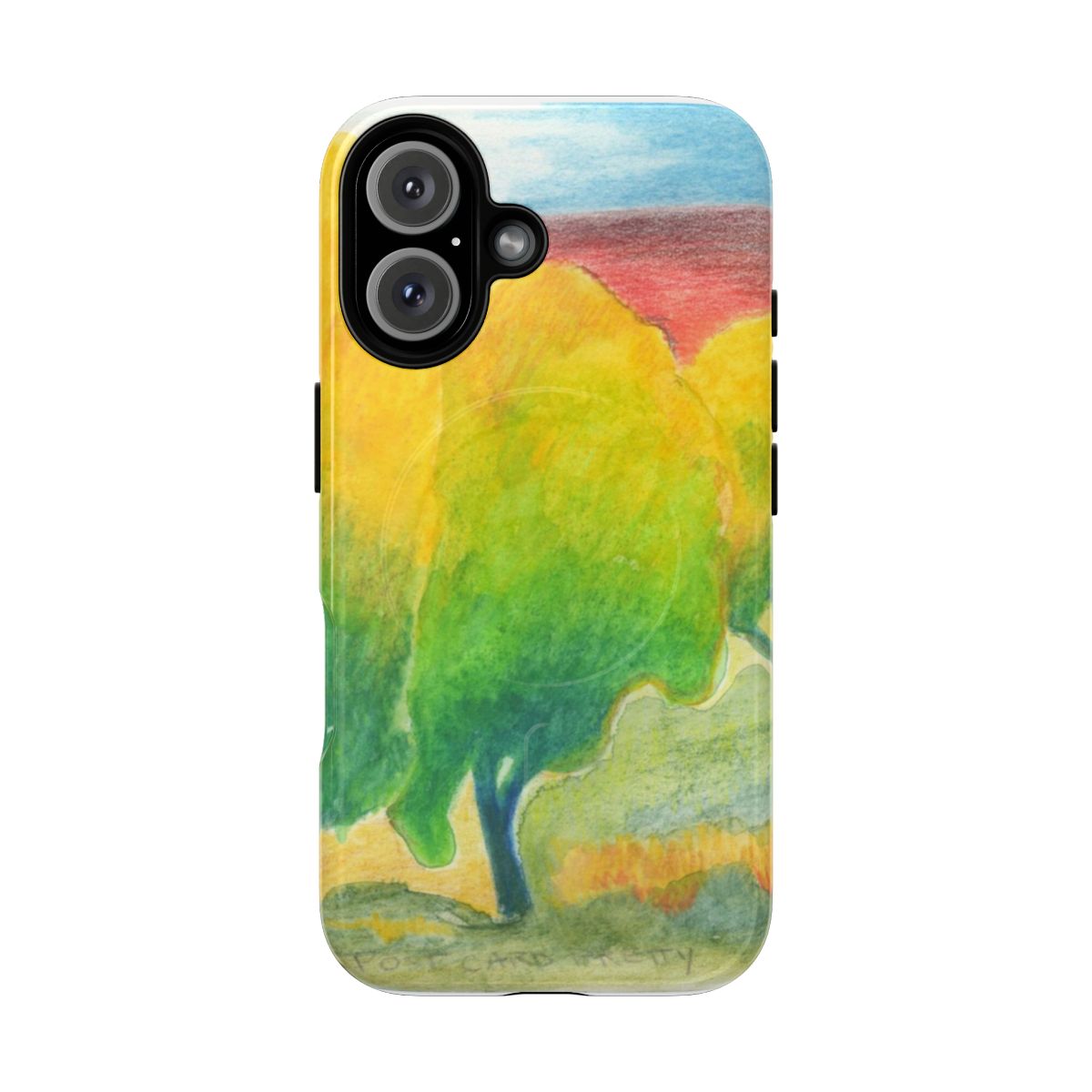 Watercolor painting of a scenic New Mexico landscape on a protective phone case