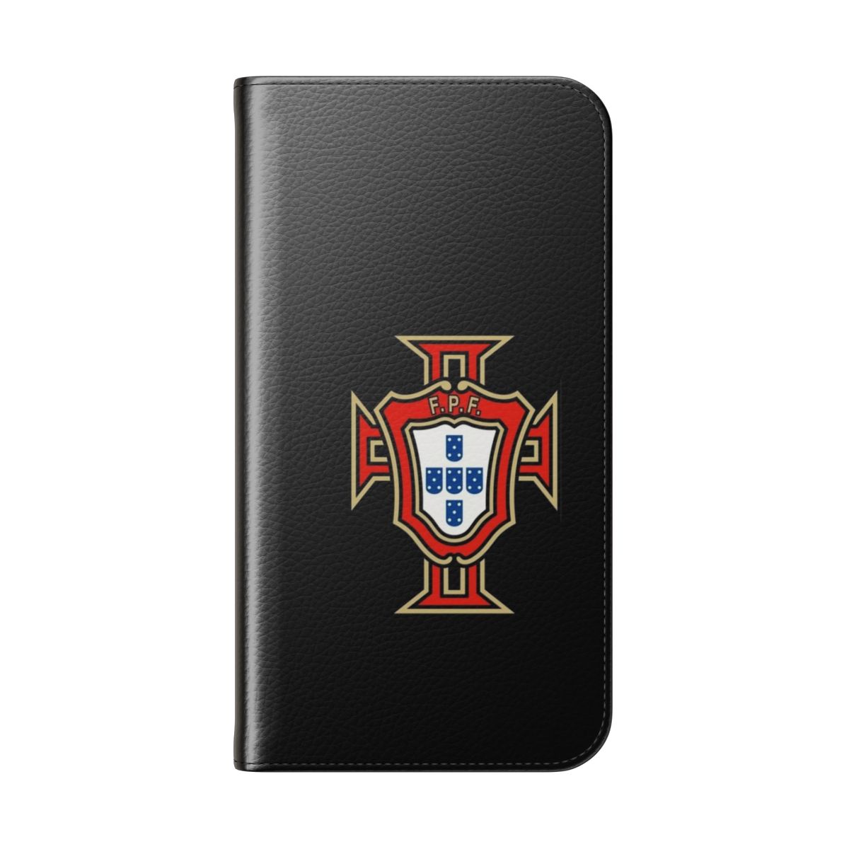 Colorful Portugal-inspired flip cover phone case with national flag and soccer elements - Folded Back