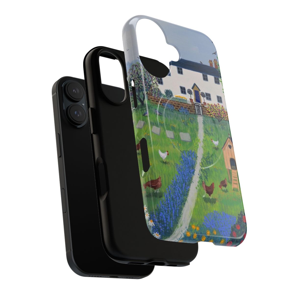 Magnetic tough phone case featuring a charming hen house and cottage garden design - Layers