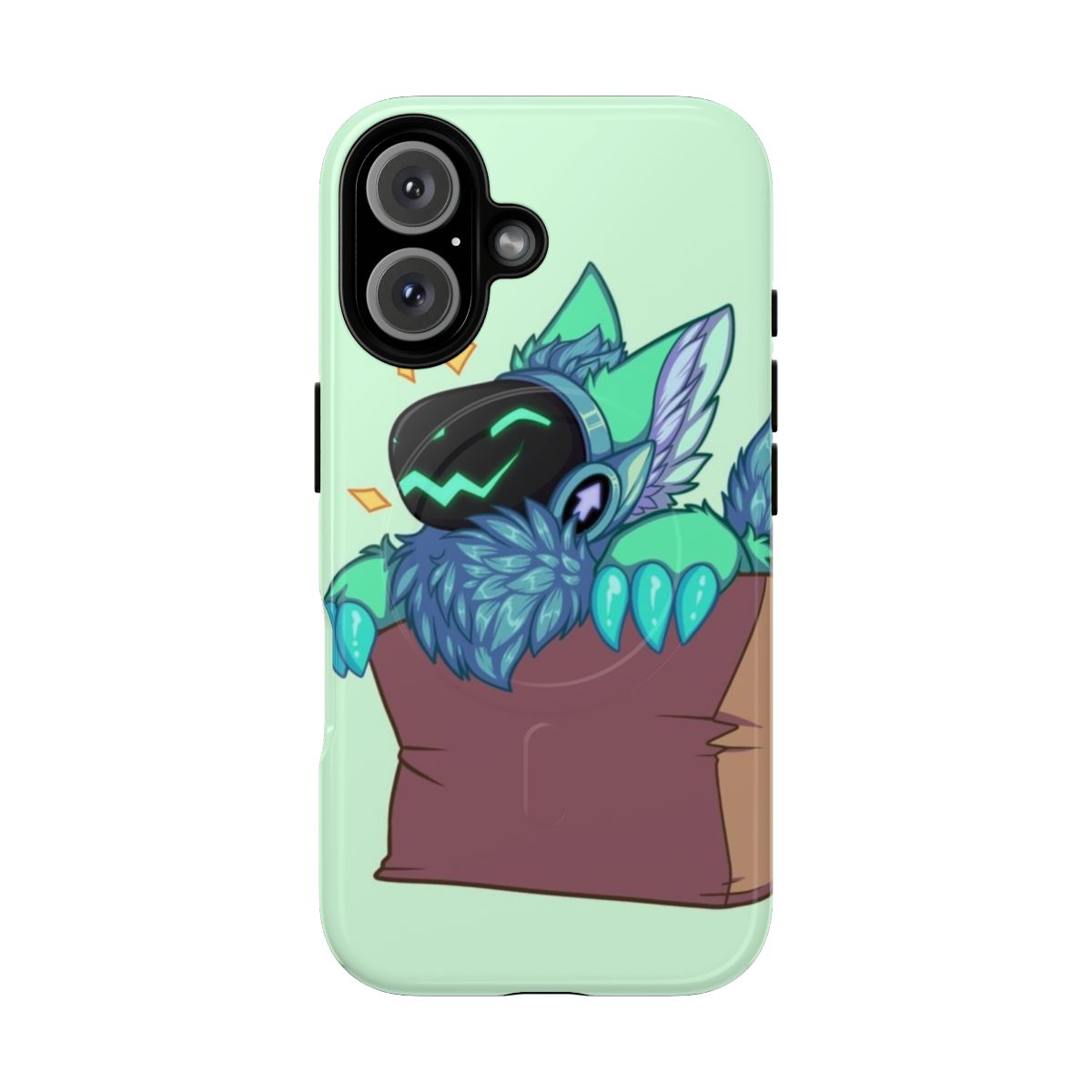 Protogen-themed phone case with a green, futuristic design