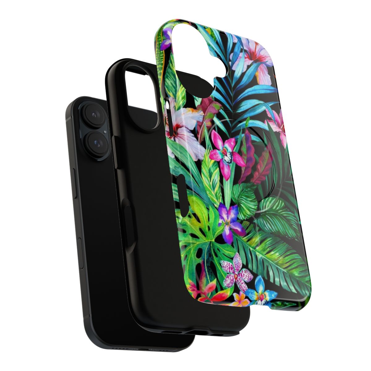 Tropical floral pattern phone case with magnetic closure and durable protection - Layers