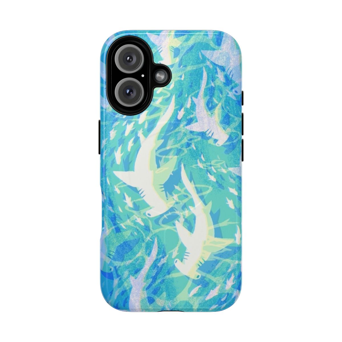 Tough phone case with a vibrant hammerhead shark design