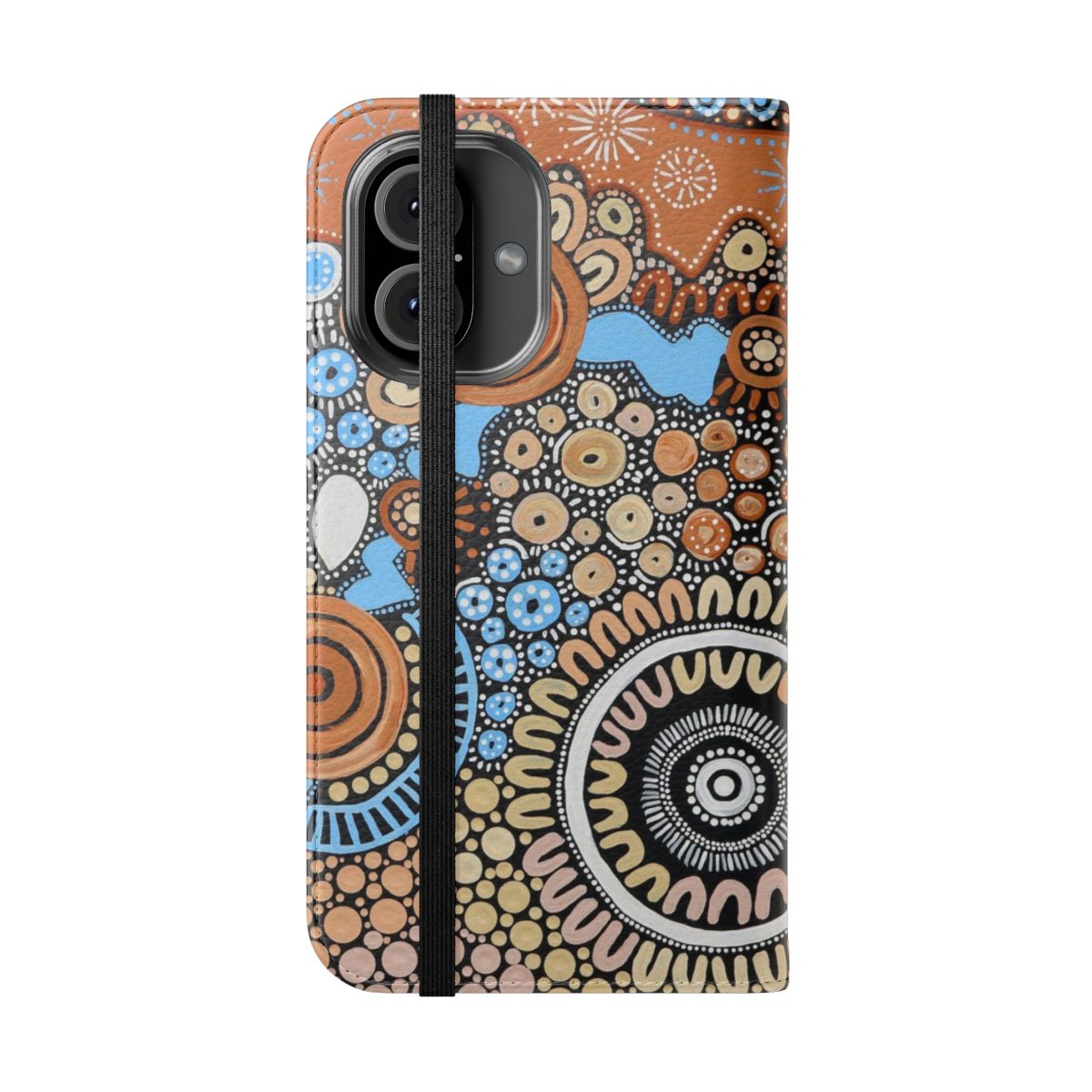 Flip phone case with aboriginal dot painting style design - Folded Front