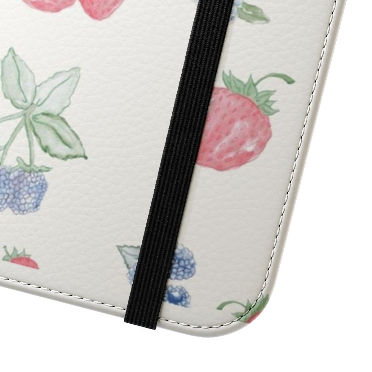 Vibrant berry print pattern on a flip phone case - Close Up