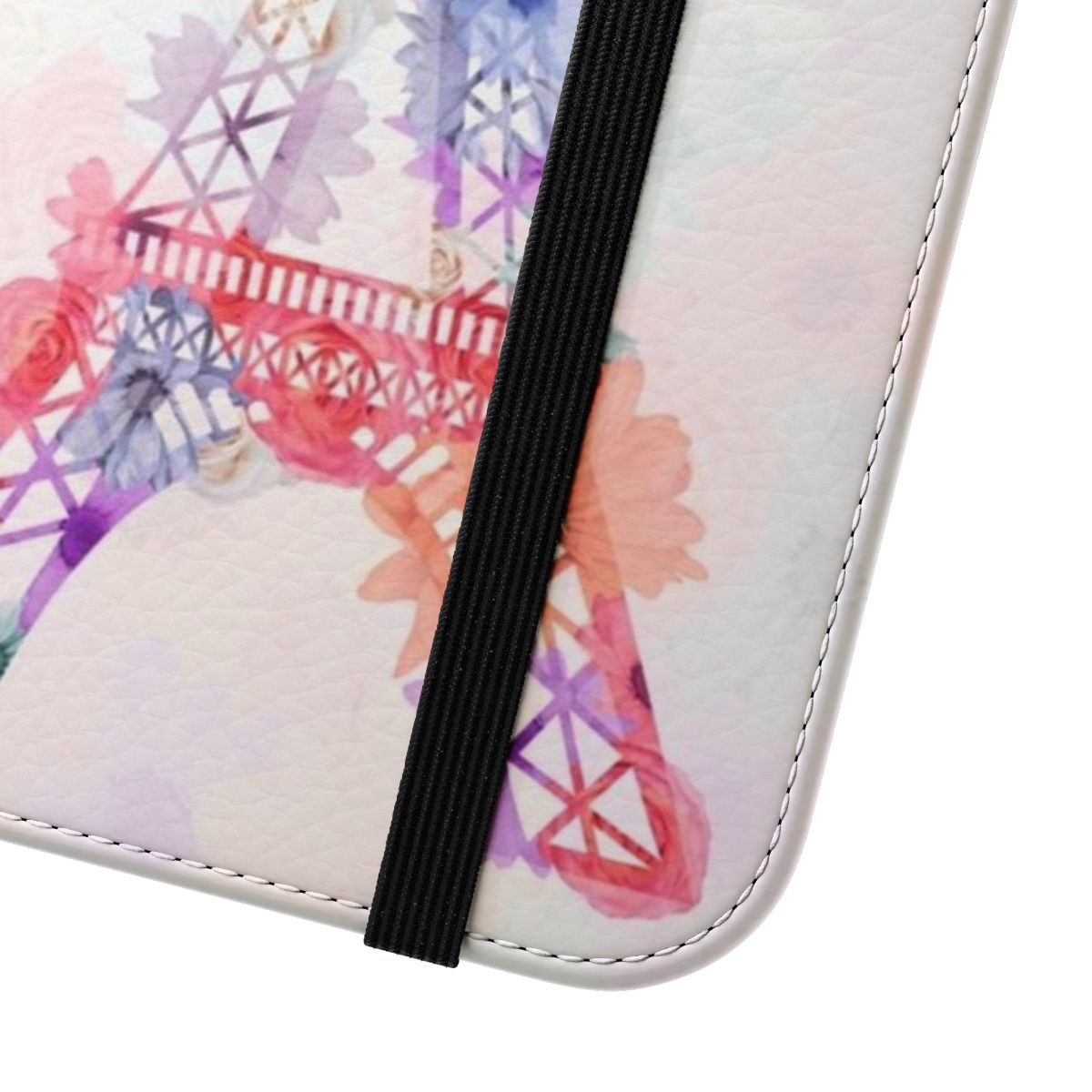 Vibrant floral pattern Eiffel Tower phone case - Close Up