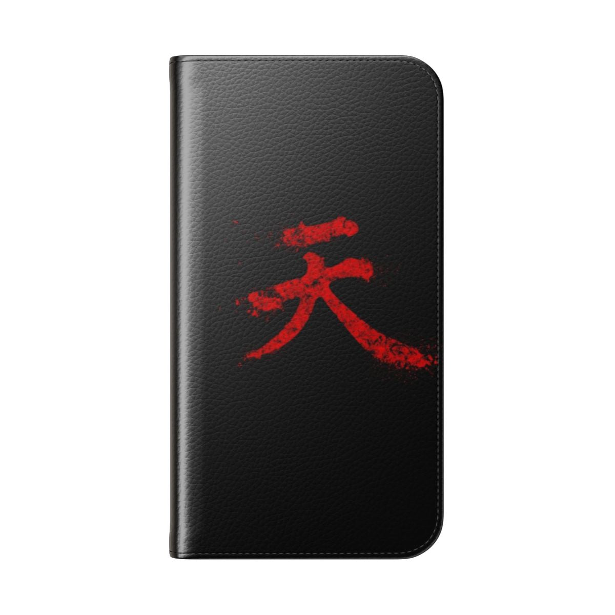 Akuma-inspired flip cover phone case with street fighter-style kanji design - Folded Back