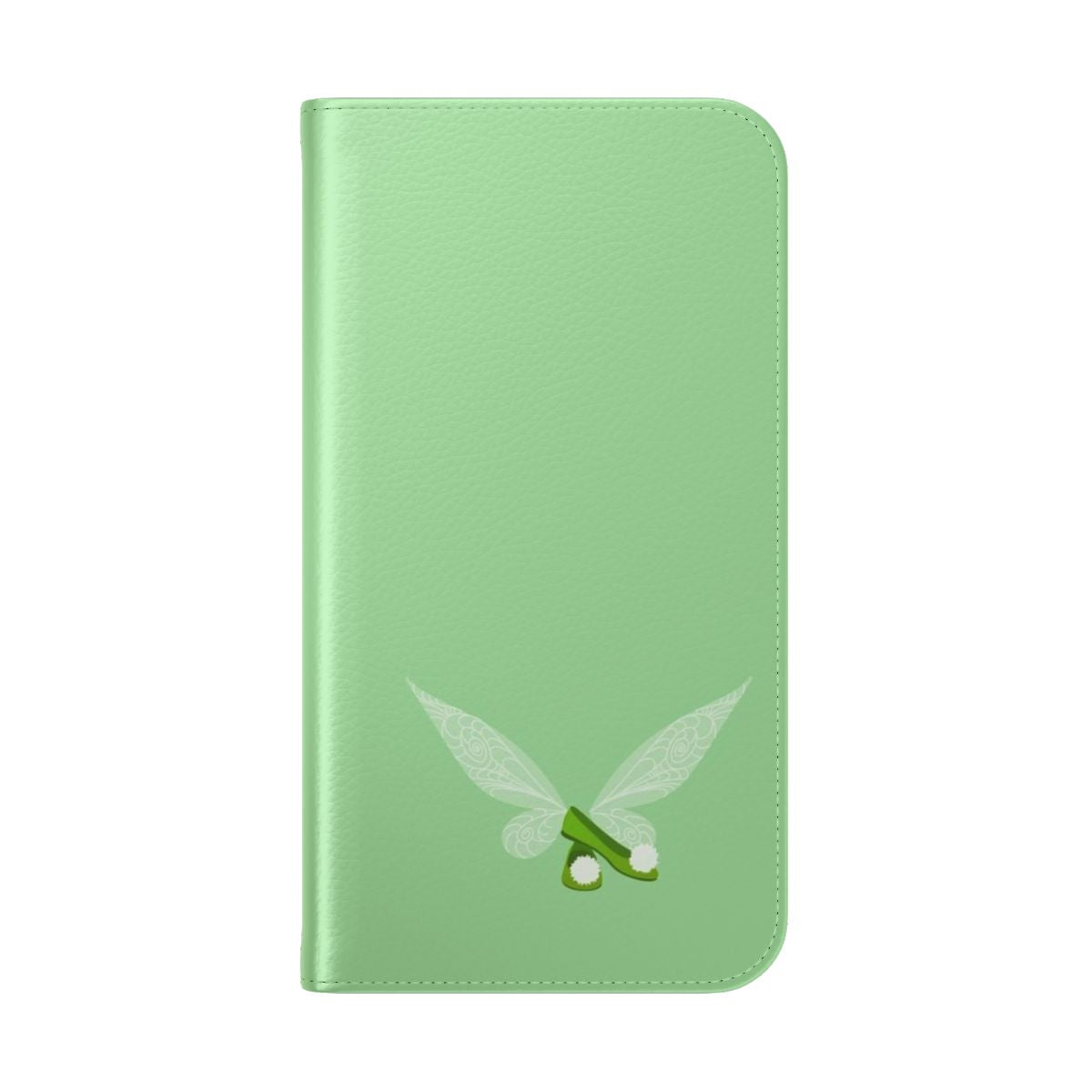 Mint green phone case with Tinkerbell, Peter Pan, and fairy inspired design - Folded Back