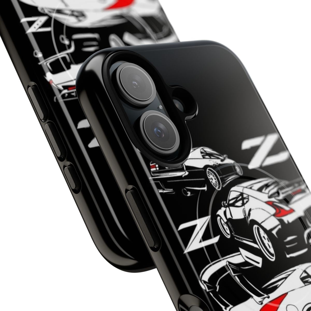 Magnetic tough phone case featuring the Nissan Z family of sports cars including the 350z, 370z, and 300zx. - Detail