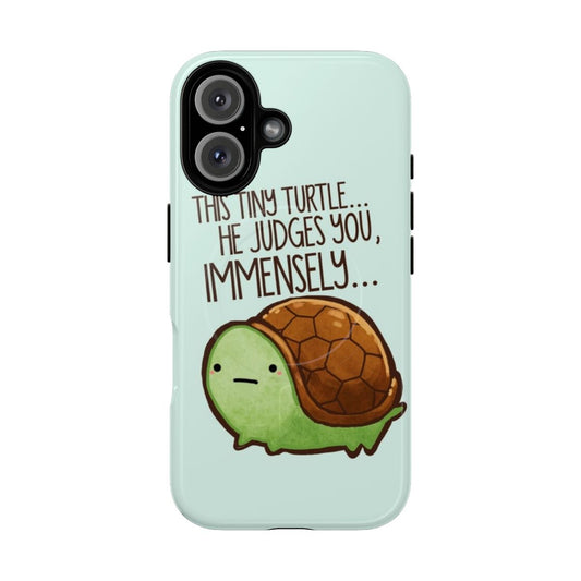 A green turtle phone case with a humorous expression, perfect for animal lovers.