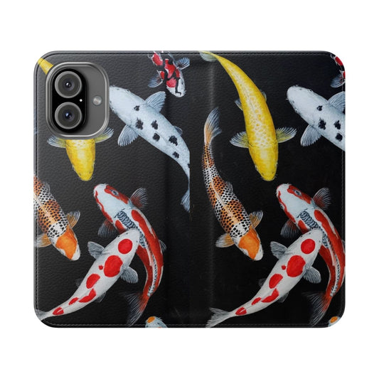 Koi fish themed flip cover phone case with colorful Japanese koi carp artwork