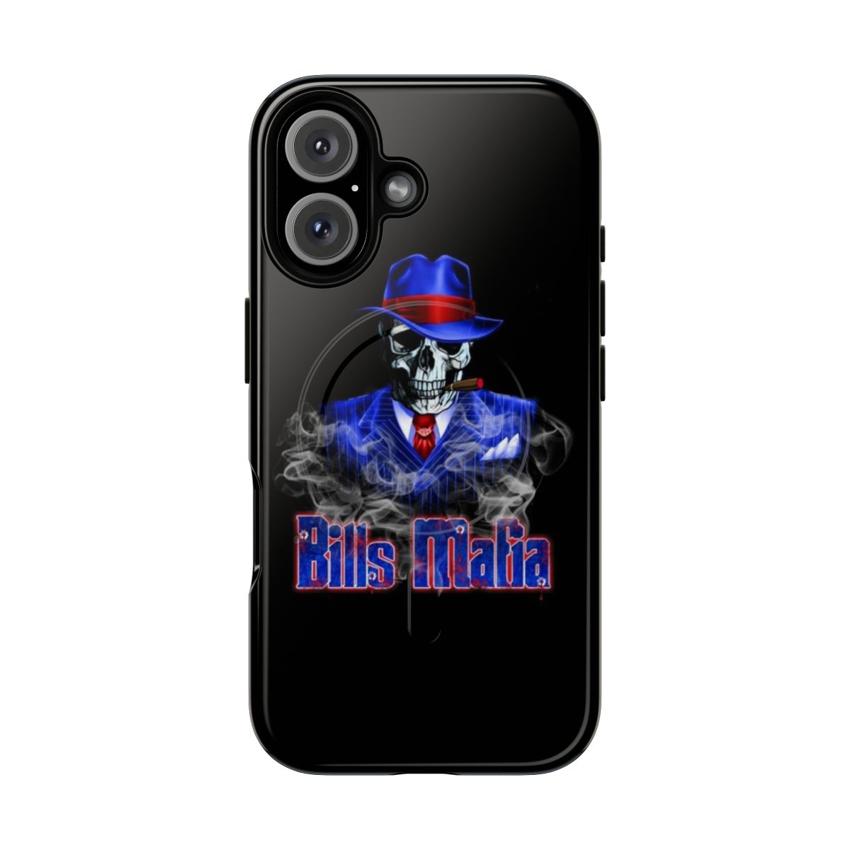 Vintage-style Buffalo Bills-inspired tough and magnetic phone case with skeleton and gangster graphics