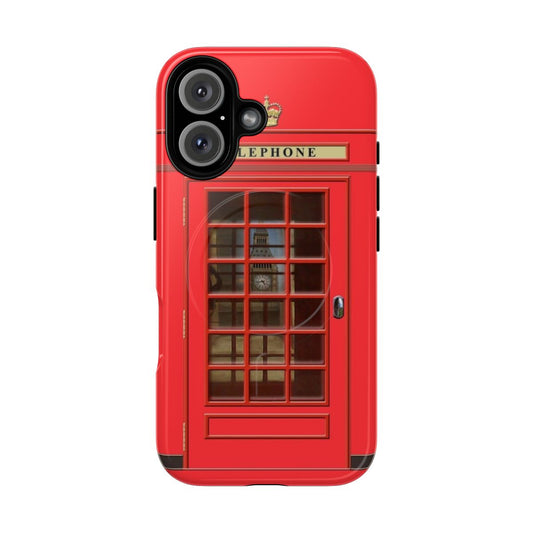 Magnetic phone case featuring a vintage red telephone booth and the iconic Elizabeth Tower (Big Ben) in London, England.