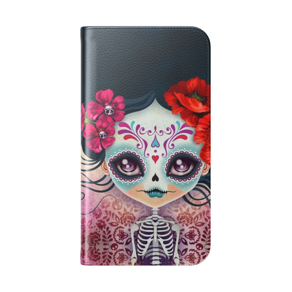 Amelia Calavera - Sugar Skull Flip Cover Phone Case - Folded Back